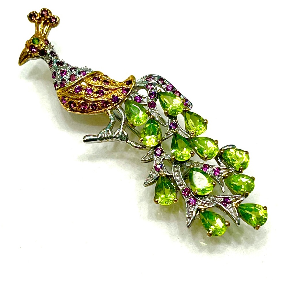 Peridot Garnet 14KGP Brooch